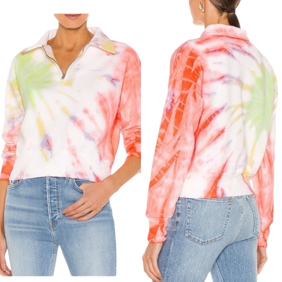 Re/Done Sweaters - RE/DONE x Hanes 70s Tie-dyed Cotton-Jersey Quarter Zip Sweatshirt